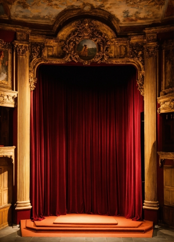 Colour Background Photo, Theater Curtain, Textile, Interior Design, Building, Stage Is Empty