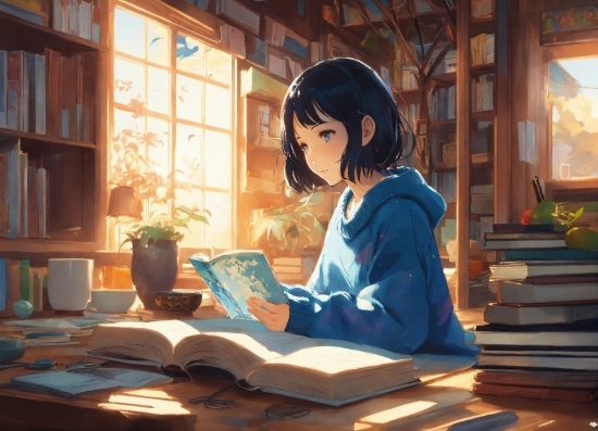 Cute Anime Couple Wallpaper, Window, Cartoon, Plant, Shelf, Publication