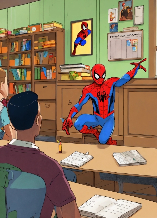 Full Black Background, Cartoon, Art, Publication, Table, Spider-man