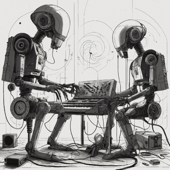 Generate Ai Song, Art, Band Plays, Monochrome, Machine, Engineering