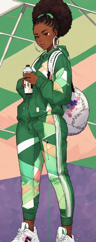 Green, Cartoon, Sleeve, Art, Thigh, Pattern