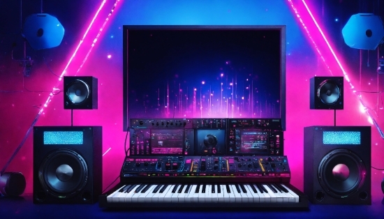 Music Generation With Ai, Musical Instrument, Keyboard, Piano, Light, Purple