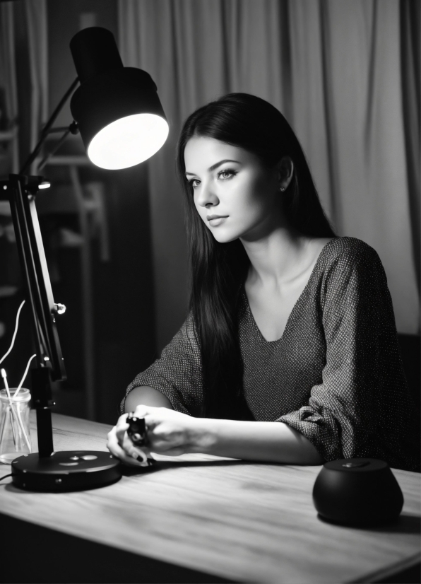 Openai Music Maker, Hairstyle, Black, Table, Flash Photography, Standing