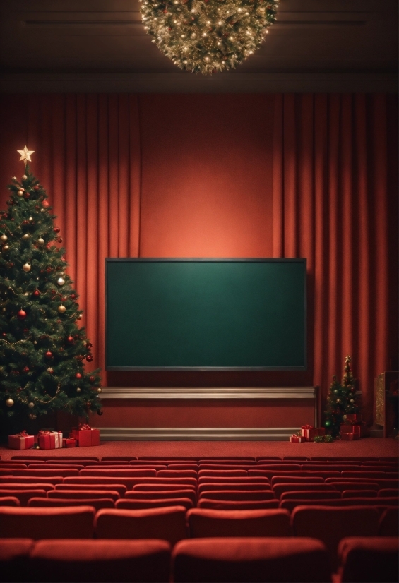 Plain Green Background, Christmas Tree, Property, Stage Is Empty, Light, Decoration