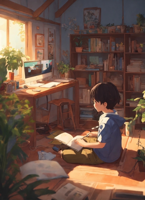 Plant, Furniture, Window, Table, Bookcase, Building