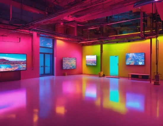 Purple, Lighting, Interior Design, Entertainment, Building, Art