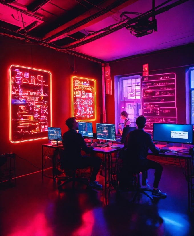 Table, Computer, Light, Purple, Personal Computer, Chair