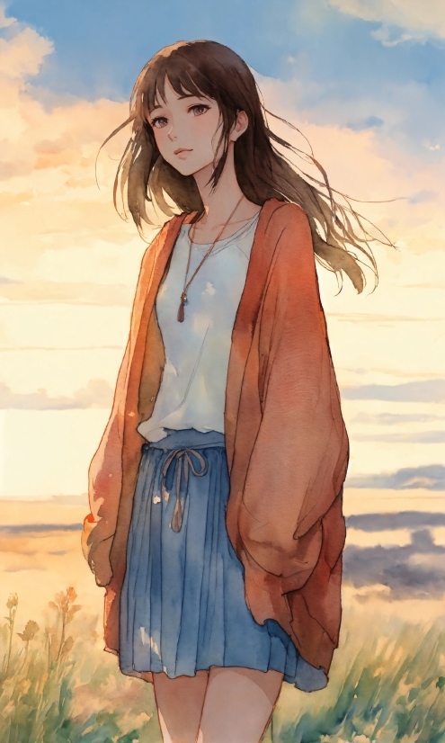 Wallpaper Cute Anime, Hair, Outerwear, Cloud, Sky, Plant