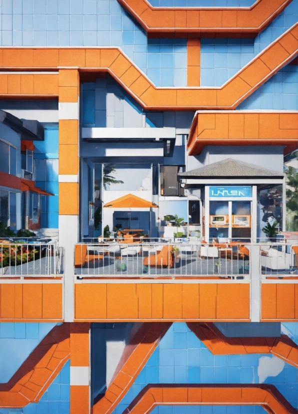 Ai Art Generator With No Restrictions, Blue, Building, Orange, Architecture, Urban Design