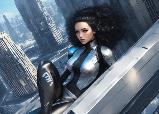 Ai Becoming Sentient, Black Hair, Skyscraper, Long Hair, Automotive Design, Electric Blue