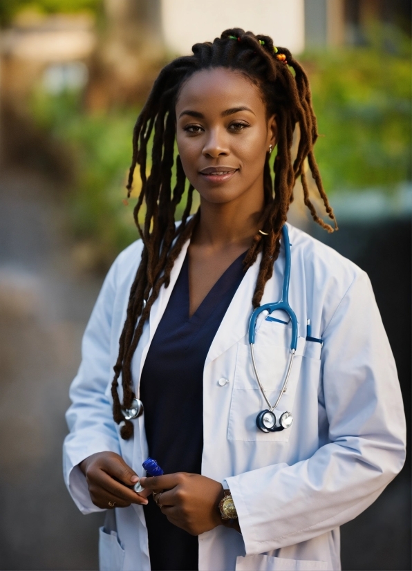 Ai Video Avatar, Cornrows, White Coat, Stethoscope, Electric Blue, Jewellery