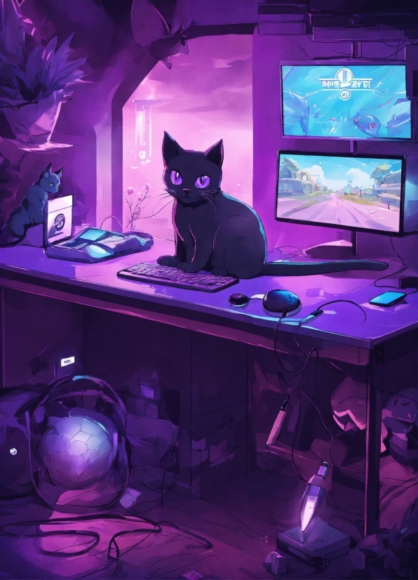 Cat, Purple, Light, Felidae, Carnivore, Interior Design