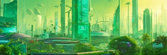 Dall E 2, Green, Building, Natural Landscape, Skyscraper, Terrestrial Plant