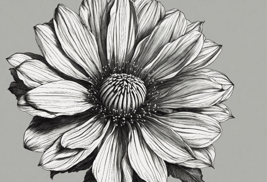 Flower, Plant, Petal, Black-and-white, Line, Art