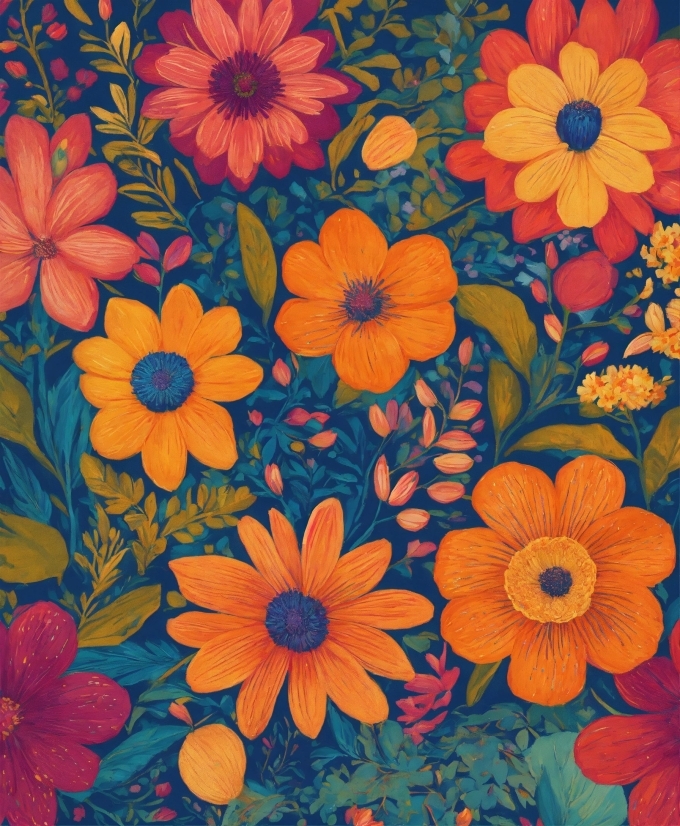 Flower, Plant, Petal, Blue, Orange, Textile