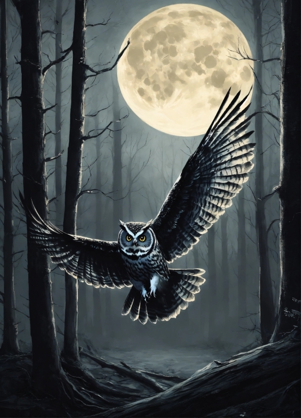 Moon, Bird, Beak, Accipitridae, Art, Mythical Creature