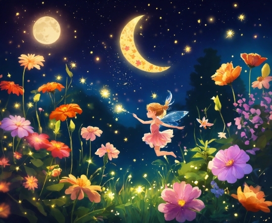 New Clips, Flower, Plant, Sky, Moon, Light