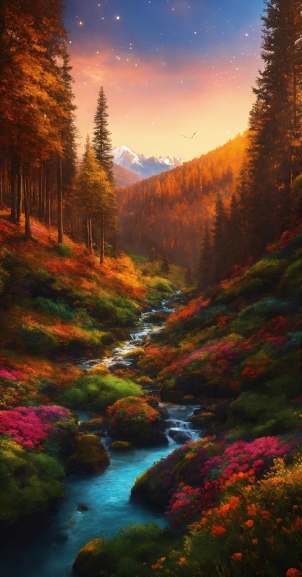 Picture Into Ai Art, Plant, Mountain, Water, Sky, Flower