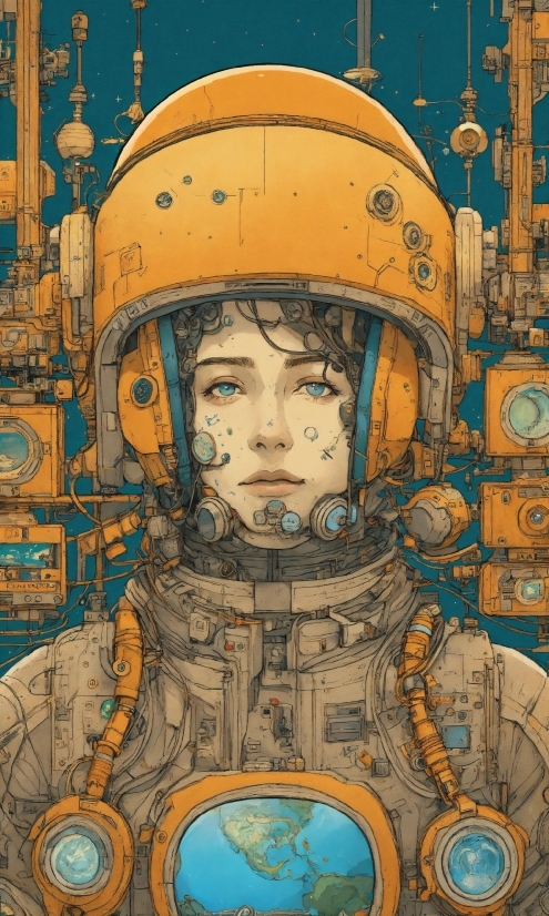 Psd To Ai With Layers, Helmet, Blue, Art, Painting, Illustration