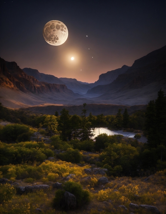 Sky, Cloud, Plant, Atmosphere, Mountain, Moon