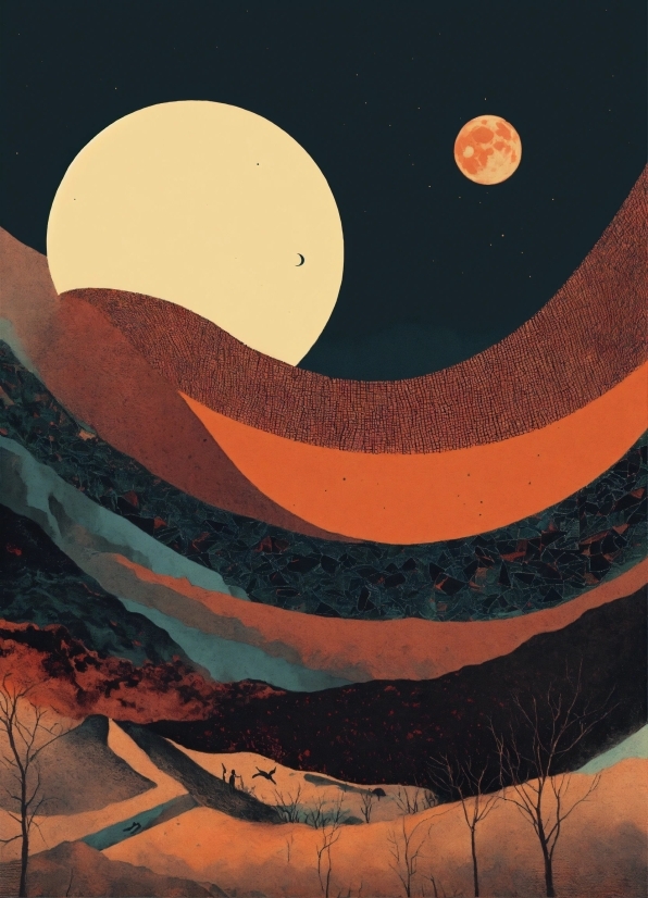 Sky, Orange, Art, Crescent, Moon, Font