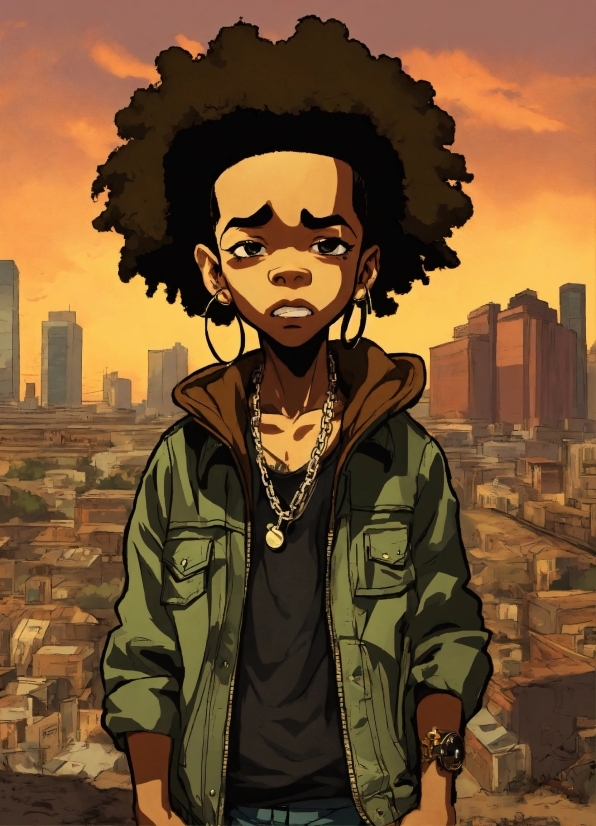 Sleeve, Sky, Jacket, Eyewear, Art, Afro