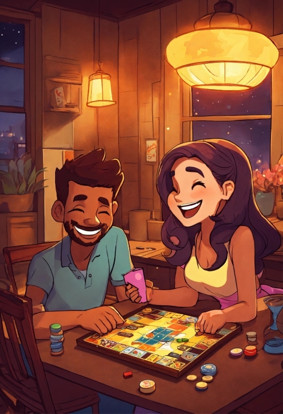 Smile, Table, Cartoon, Fun, Interaction, Happy