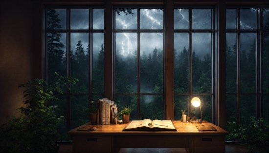 Table, Plant, Window, Cloud, Wood, Sky