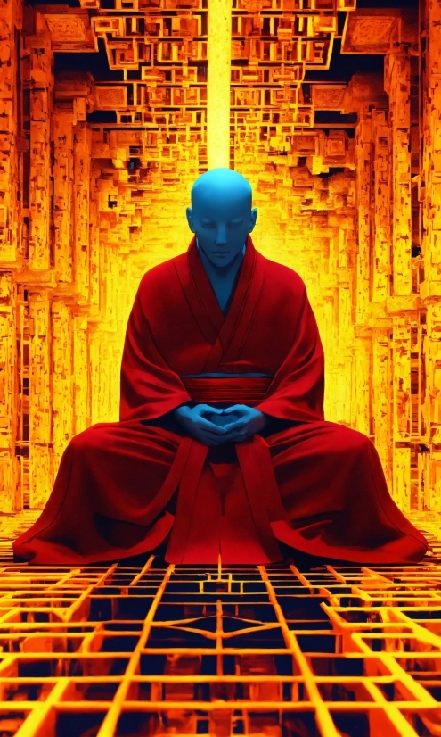 Weird Dalle Generator, Human, Temple, Red, Meditation, Zen Master