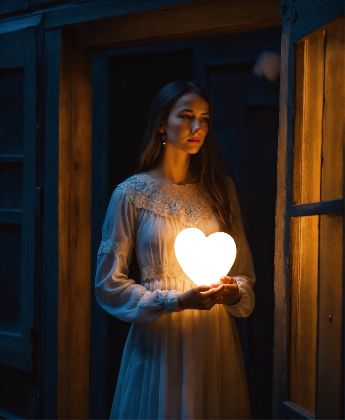 Blue, Flash Photography, Sleeve, Dress, Wood, Door