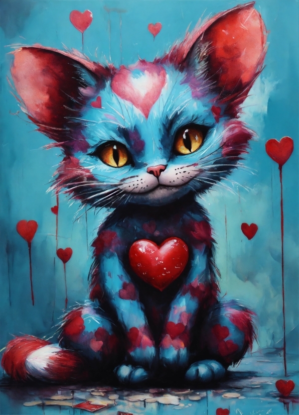 Cat, Vertebrate, Art Paint, Blue, Paint, Mammal