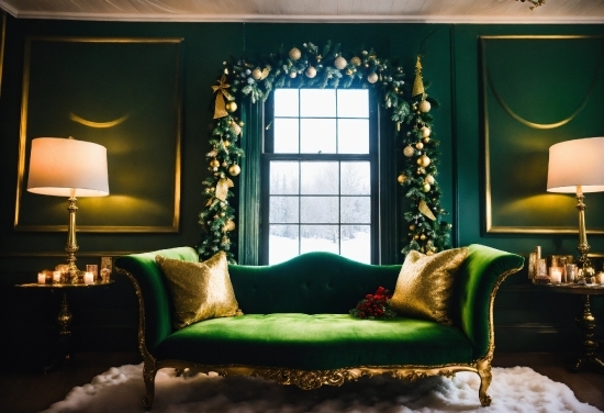 Furniture, Building, Green, Light, Window, Lamp