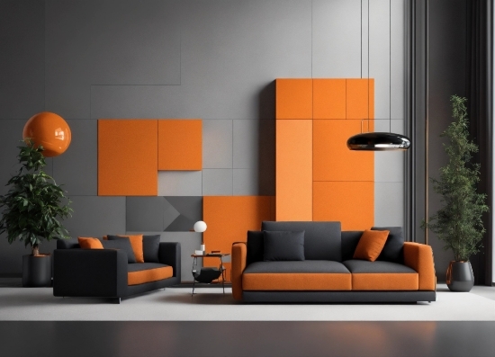 Furniture, Property, Couch, Orange, Plant, Interior Design