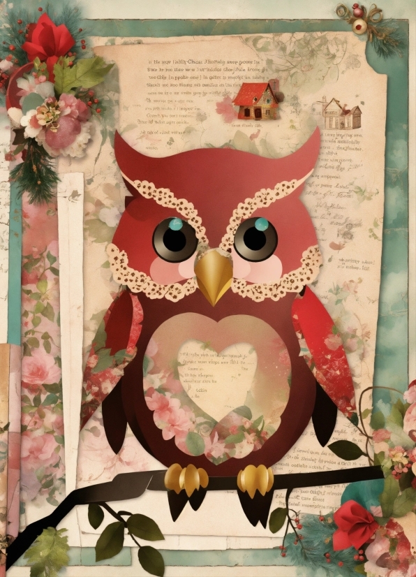 Music Under Public Domain, Bird, Pink, Owl, Red, Art