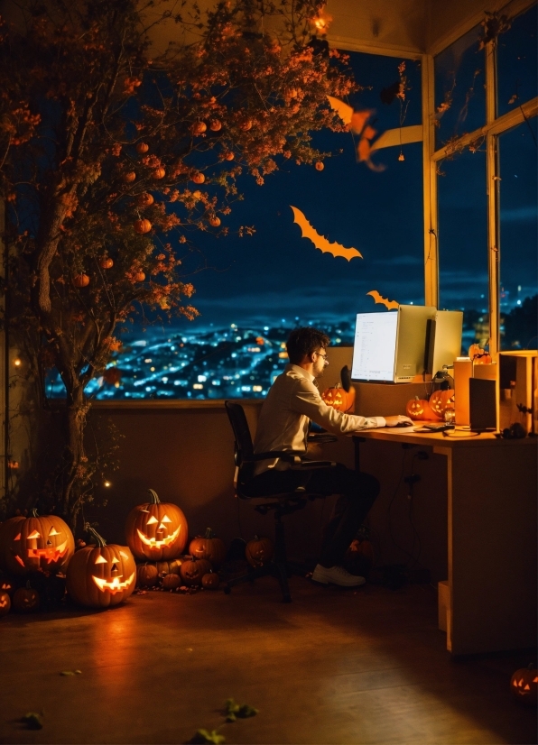 Orange, Plant, Tree, Sky, Tints And Shades, Computer Monitor