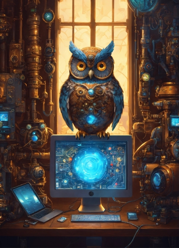 Photo Stock Video, Blue, Bird, Great Horned Owl, Personal Computer, Art