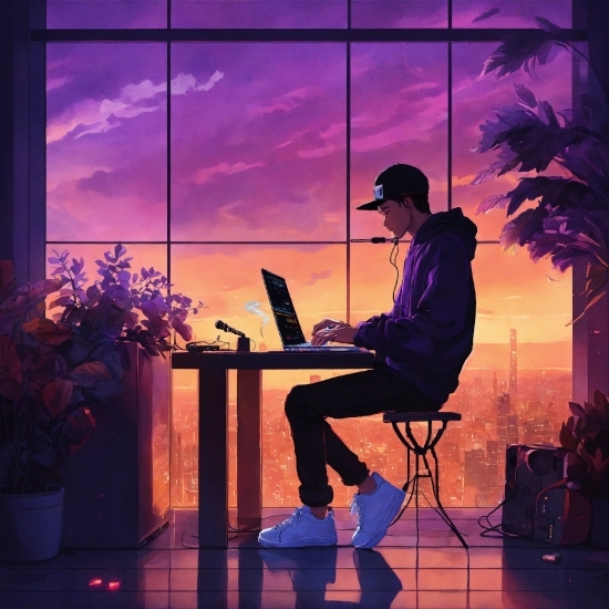 Plant, Personal Computer, Computer, Purple, Flowerpot, Table