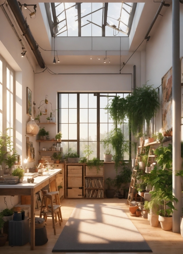 Plant, Property, Window, Houseplant, Flowerpot, Table