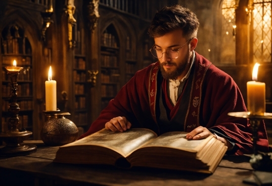 Premium Stock Footage, Candle, Lighting, Temple, Book, Beard