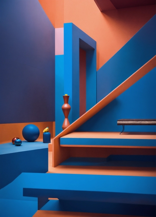 Stock Videos Free To Use, Stairs, Blue, Azure, Wood, Orange