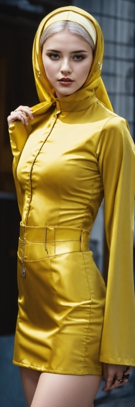 Weird Stock Footage, Neck, Sleeve, Waist, Dress, Yellow