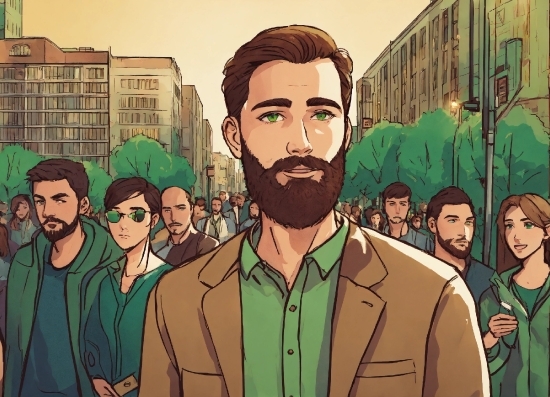 Art Poster Shop, Hairstyle, Green, Beard, Art, Cartoon