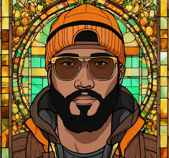 Beard, Art, Fixture, Eyewear, Stained Glass, Painting