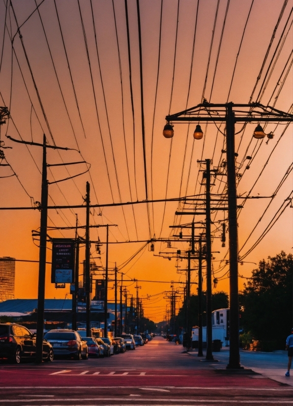 Diego Rivera Paintings, Sky, Afterglow, Light, Overhead Power Line, Dusk