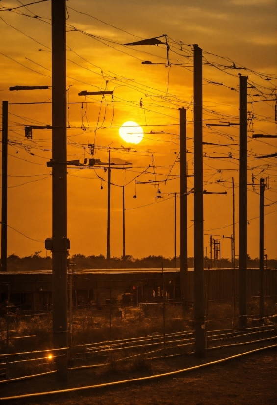 Digital Art Artists, Sky, Afterglow, Overhead Power Line, Amber, Electricity