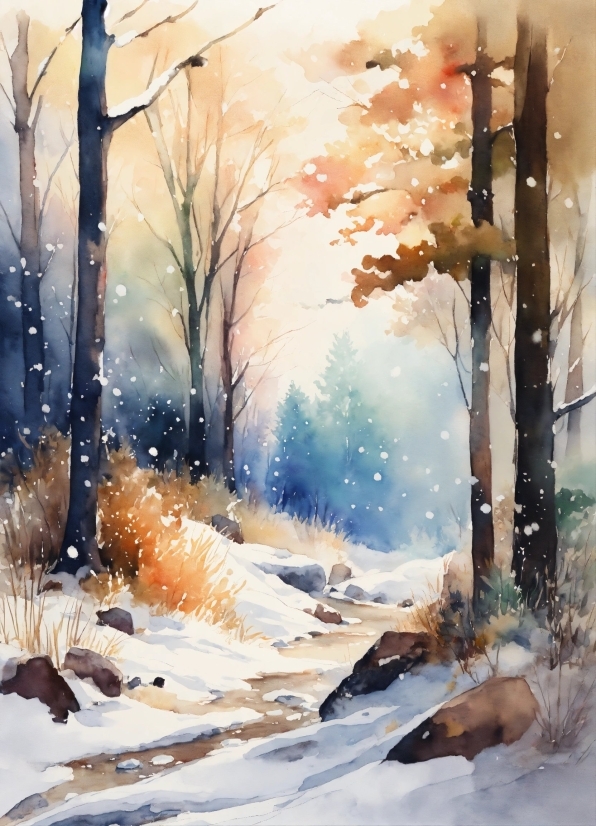 Illustrator Graphic Design, Paint, People In Nature, Snow, Natural Landscape, Branch