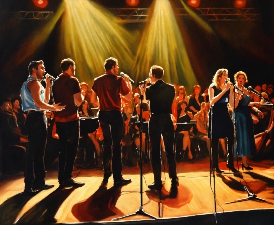 Painting Exhibition Poster, Band Plays, Musical Instrument, Microphone, Concert, Dress