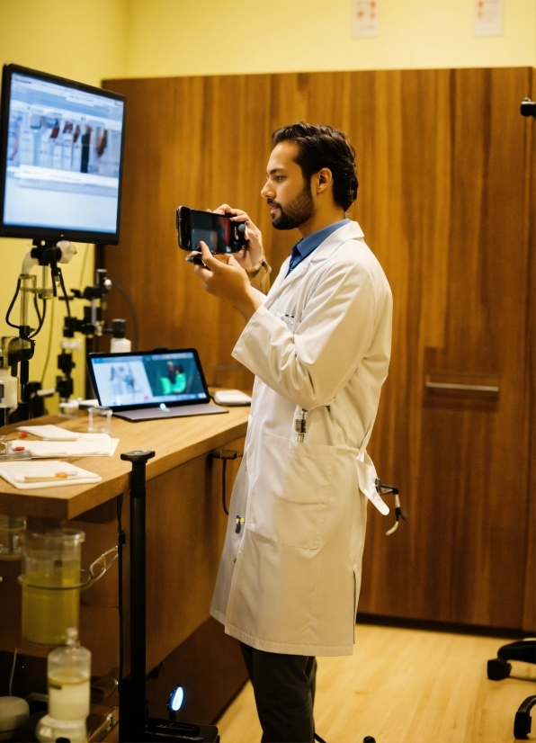 Quality Canvas Prints, White Coat, Standing, Laptop, Dress Shirt, Computer