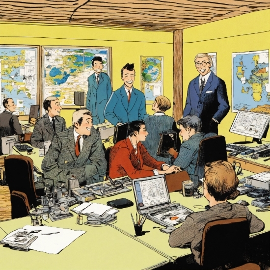 Schiele, Table, Laptop, Social Group, Suit, Chair