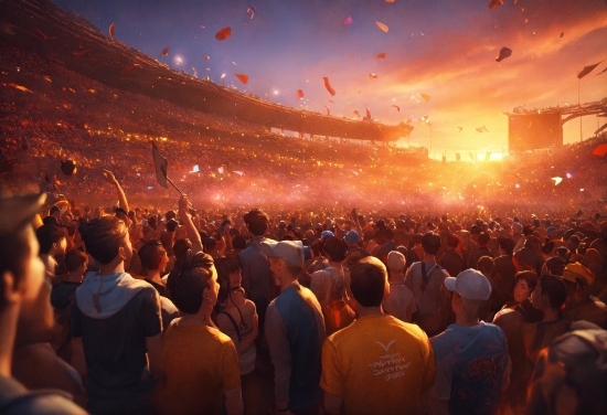 Sky, Light, Orange, Entertainment, Hat, Crowd